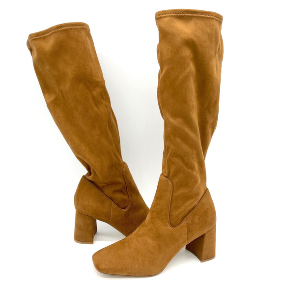 Nordstrom Rack Nala‎ Heeled Boot Womens 8.5 Square Toe Sueded Fabric Riding Fall - Picture 1 of 10